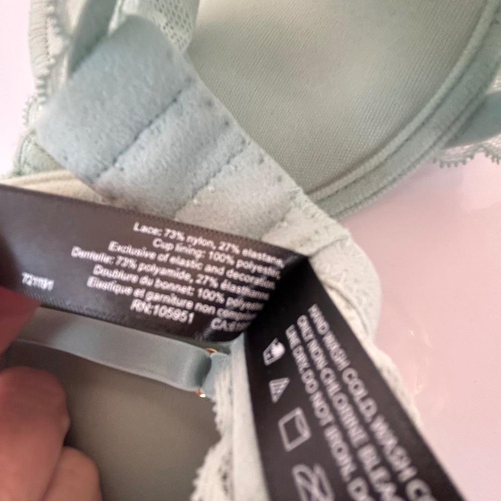 Natori Sage Green Lace Trim‎ Underwire Balconette Bra 32C - Picture 10 of 11